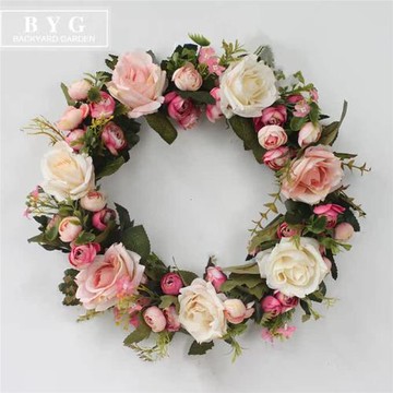 玫瑰仿真花花環掛飾門飾心形花環門楣花圣誕新房臥室房門裝飾花環