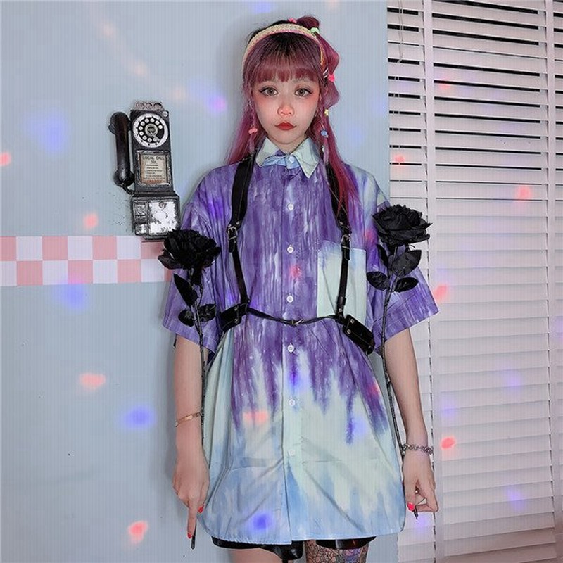 原宿系 ヴィンテージ レディース ファッション タイダイ柄 半袖 シャツ ブラウス カラフル 奇抜 青文字系 トップス 通販 Lineポイント最大0 5 Get Lineショッピング