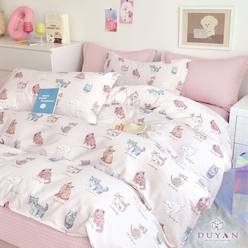 【DUYAN 竹漾】40支精梳棉雙人床包被套四件組 / 喵友聚會 台灣製