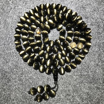 一物一圖天然金曜石貓眼手鏈108顆佛珠多圈弧形貓眼石黑曜石手串