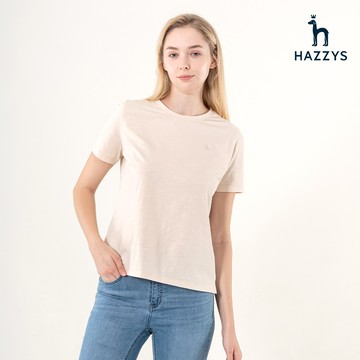 【HAZZYS】女款米色休閒百搭圓領短袖上衣 YWTEB111