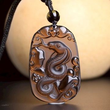 巳申元歲局冰種黑曜石年生肖蛇吉祥物飾品吊墜女男巳丑得歲局