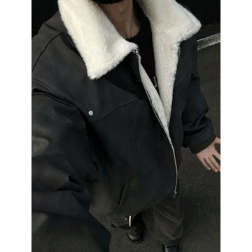 次日到店  外套 日本 冬季外套 韓國 女外套 秋冬外套 開衫外套 加厚 咖色羊羔毛外套男女冬季翻領工裝棉衣美式
