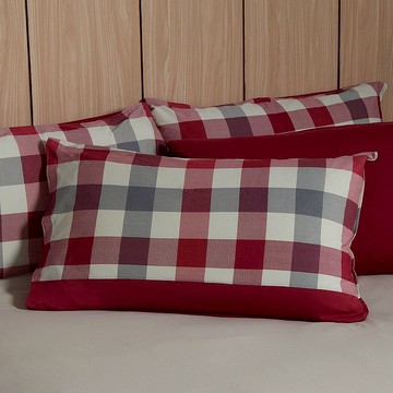 格紋印花拼接信封式枕套1入-萄葡藤紅