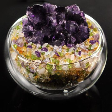 【A1寶石 】頂級紫水晶花/五行水晶聚寶盆-招財轉運居家風水必備