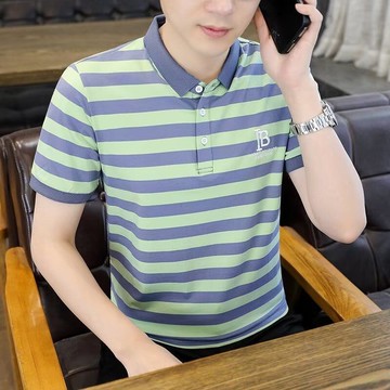 學院風翻領POLO衫男|大碼40-95公斤男裝上衣|夏季薄款POLO衫|修身條紋短袖衫|修身短袖速乾衣|簡約韓版短袖衫男