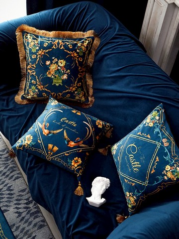 樸居美式輕奢抱枕沙發靠墊ins歐式高檔客廳靠枕絲絨臥室床頭流蘇