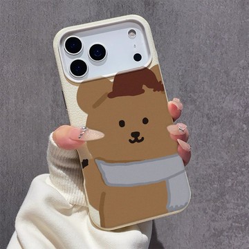 大孔皮紋防摔軟殼 可愛棕色小熊 適用 iPhone17Air 16promax 15plus 14 13 12蘋果手機殼