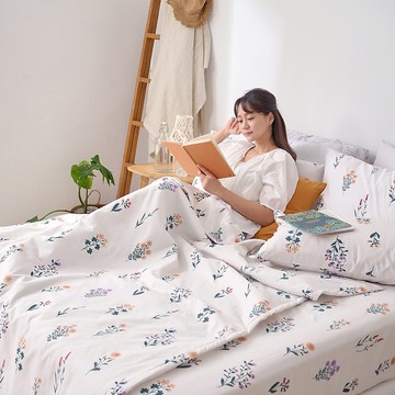 床包涼被組-單人/雙人/加大/ 舒柔棉 / 紫薇白茵