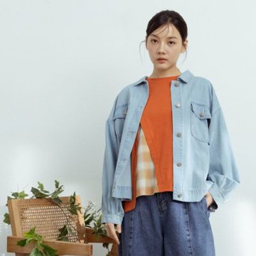 【MOSS CLUB】落肩抽皺接觸涼感牛仔襯衫 藍 淺藍 灰