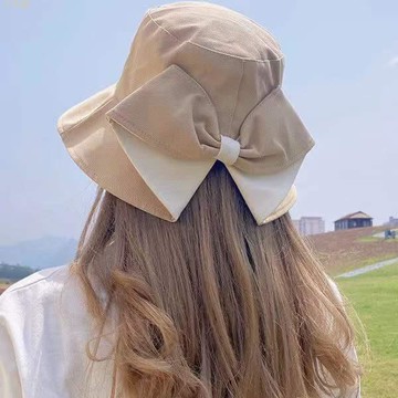 百搭漁夫帽女春秋純棉后開叉蝴蝶結時尚休閑防曬遮陽帽韓版帽子女