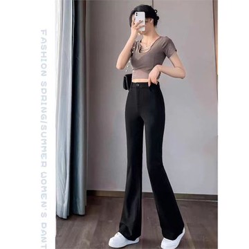 冰絲喇叭褲子女新款高腰顯瘦通勤西裝女褲黑夏季薄款垂感微喇叭褲