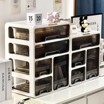 桌麵置物架 透明文具辦公桌收納盒 宿捨雜物儲物盒 化妝抽屜式整理盒 化妝收納 化妝盒 化妝刷收納化妝臺 梳妝臺收納儲物箱