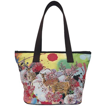 緹花織畫中托特包 采韻梅花鹿 咖啡