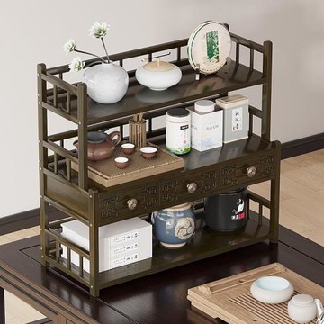 桌面博古架紫砂壺茶杯茶具臺擺放收納架小型楠竹中式桌上置物架子