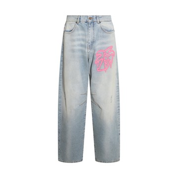 Palm Angels - Light Blue Denim Hunter Grapphiti Print Jeans