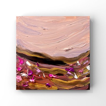 原創藝術品日落風景油畫抽象野花草地藝術