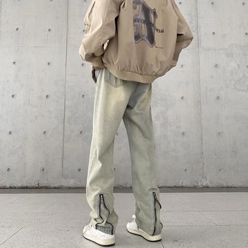 牛仔褲男2023新款秋季潮牌修身男士直筒褲美式高街褲子vibe微喇褲