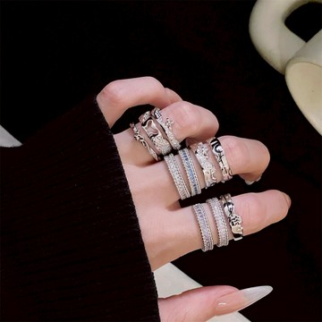 戒指 開口戒 全新疊戴個性戒指 鏤空鑲鑽鋯石開口戒 時尚開環戒指 個性簡約百搭輕奢小眾戒指 NB4