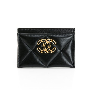 CHANEL香奈兒 19經典皮穿鏈卡夾(黑/金)