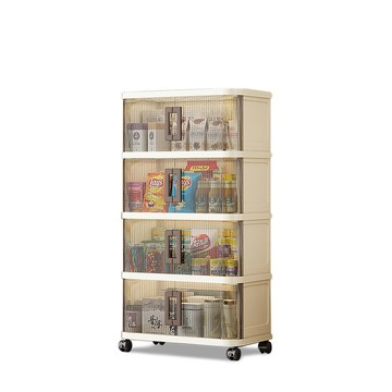 【Mr.box】40面寬拉門式摺疊四層收納櫃-附滑輪40面寬四層-透黑面板