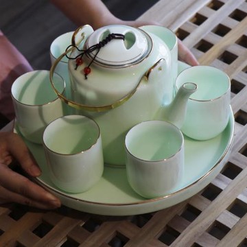 景德鎮陶瓷茶壺套裝家用大號提梁茶具茶杯茶盤現代簡約客廳禮品盒