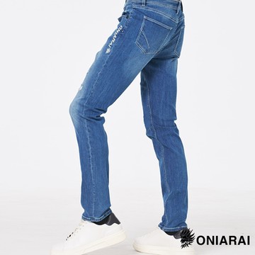 鬼洗 BLUE WAY – 755新天絲打摺彈性中低腰丹寧小直筒褲(中藍)