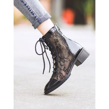 網紗粗跟涼鞋小眾2025夏季新款中跟女鞋薄款涼靴靴鏤空馬丁短靴子