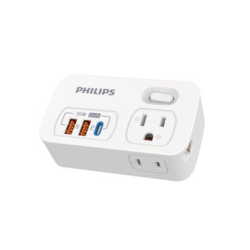 飛利浦 1開2插多功能壁插轉接器 PD 35W 附加USB充電座 白色