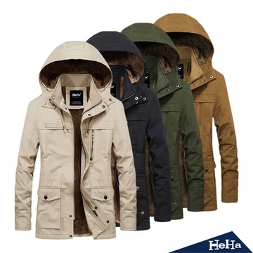 現貨 HeHa 軍裝連帽加絨中長款風衣外套 四色-