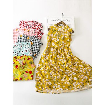 夏季新薄款兒童綿綢沙灘長裙人造棉碎花公主連衣裙中大童寬松睡裙