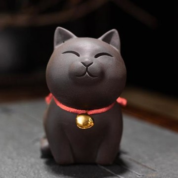 陶瓷招財貓 創意小號紫砂可養招財貓家居茶盤工藝品手工貓咪擺件