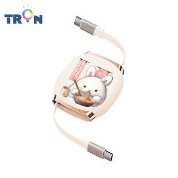 TRON 100W Type-C 伸縮快充線 1M 奶茶色 可愛的貓狗動物C 4檔長度調整 可充筆電 適用i15以上手機 平板