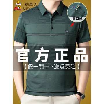 稻草人男士短袖t恤2024新款中老年男半袖純棉薄款體恤爸爸POLO衫