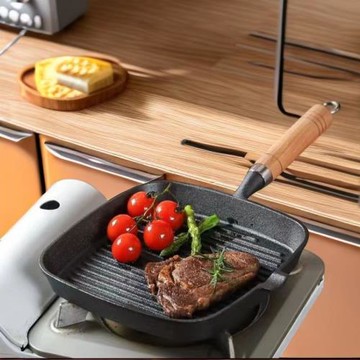 鑄鐵牛排鍋條紋煎鍋煎專用無涂層物理不粘鍋家用燃氣電磁爐