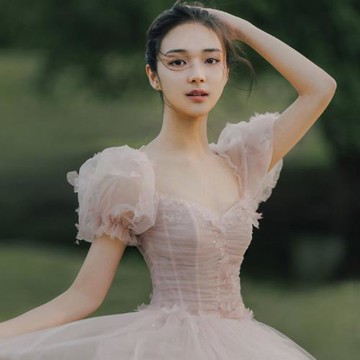 旅拍輕婚紗新娘粉色出門紗2025新款名媛仙氣小個子生日宴會晚禮服