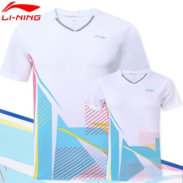 新款李寧lining羽毛球服男女速干透氣服訓練運動短袖團購AAYT813