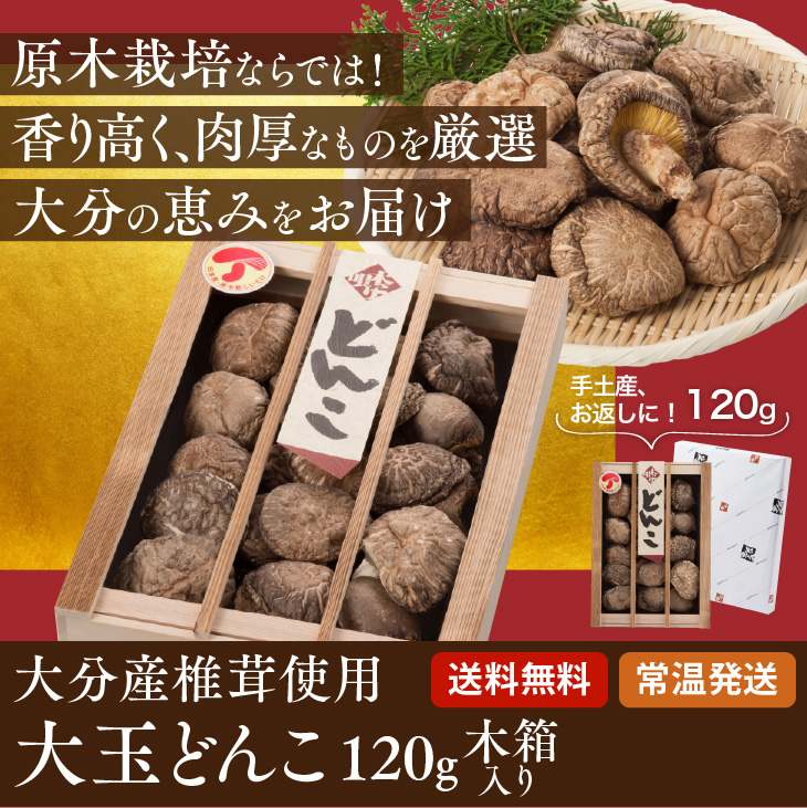 大分産 大玉どんこ 干ししいたけ 120g 木箱入 無農薬 ギフト