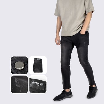 水洗破壞合身牛仔褲－黑色