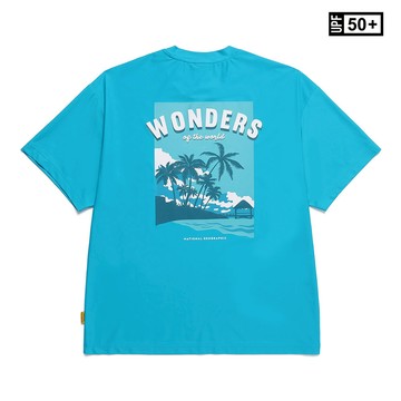 男女同款 圖案 短袖 衝浪衣 - 深藍色