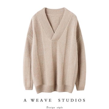 氣場狂飆！大克重加厚混色V領羊絨衫女純羊絨毛衣寬松慵懶風新款