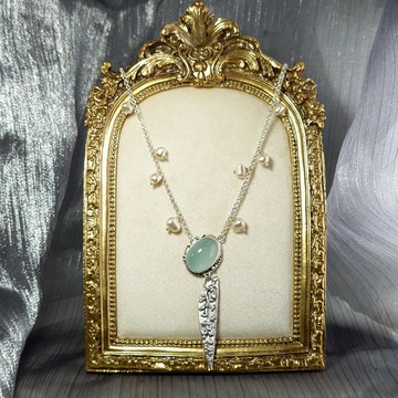 墜子 天然 水藍色 海藍寶 珍珠 真珠 925銀飾 項鍊 長項鍊 寶石