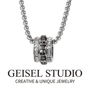 【GEISEL】鬼頭旋轉圓通鍊 嘻哈項鍊 鈦鋼項鍊 中性項鍊男 男生項鍊 不鏽鋼項鍊(B-097)