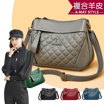 女真皮包 側肩包 優雅小香風菱格羊皮多層收納斜背包(5色)【XWL867049】＊艾美時尚(現+預)