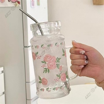 ❤【UPTON】❤印花玻璃杯，耐高溫，大容量，送吸管.❤