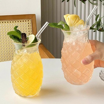 創意網紅菠蘿雞尾酒杯大容量果茶杯果汁杯飲料杯玻璃杯調酒特調杯