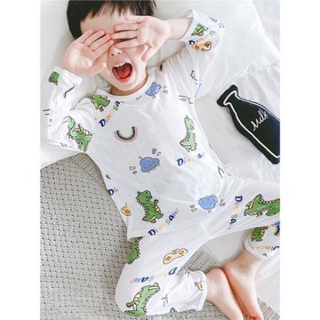 兒童睡衣薄款套裝男童女童家居服寶寶長袖空調服超薄透氣夏季夏款