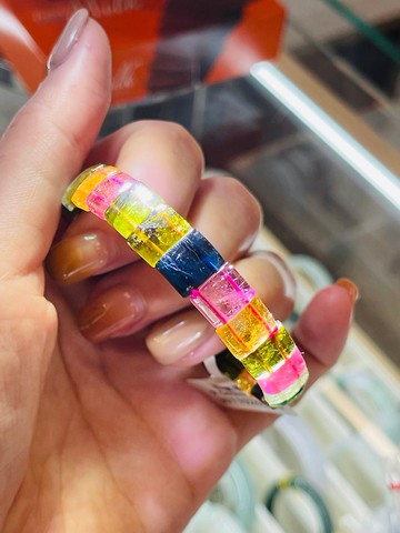 天然濃色碧璽帶稀有藍碧手排9.5mm15.9g全方位能量磁場高頻率能量