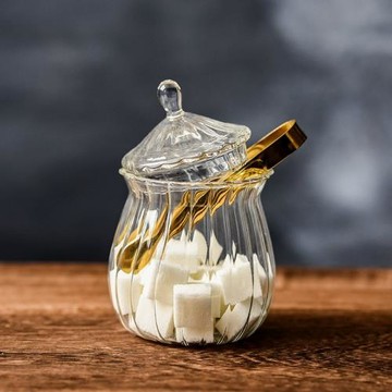 歐式復古條紋  透明帶蓋耐熱玻璃罐茶葉罐 糖罐 零食罐子儲物瓶子