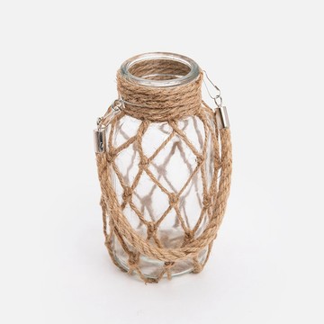 北歐手工麻繩編織玻璃花瓶-小 8X16CM